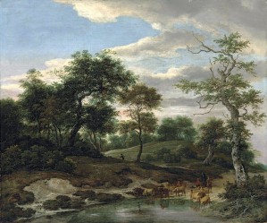 A Wooded Landscape with a Shepherd Watering his Flock
